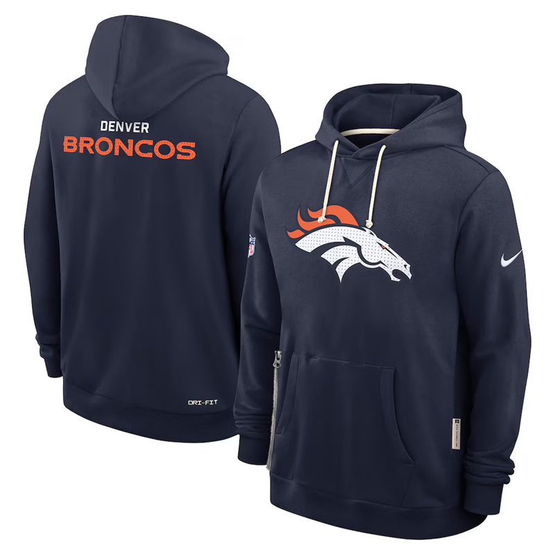 Men's Denver Broncos Navy Sideline Standard Issue Initial Home Dri-FIT Pullover Hoodie